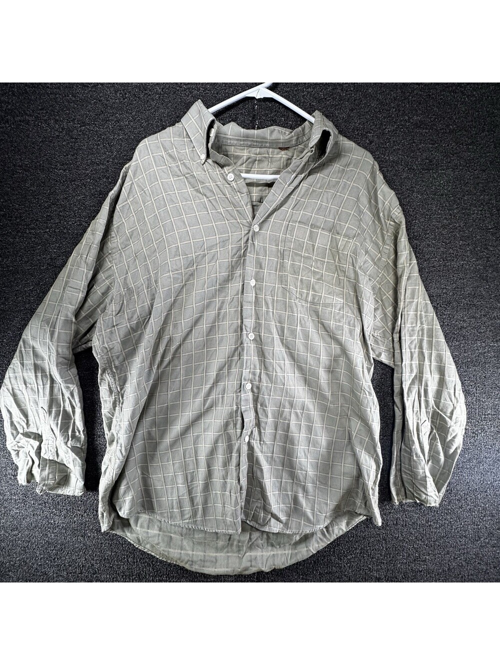 Men's Long Sleeve Grid Plaid Button-Down Shirt (Sage Green / Tan)